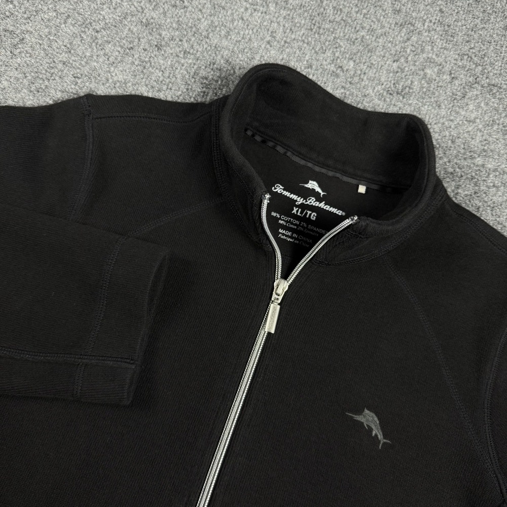 Tommy Bahama Mens XL Black Full Zip Ribbed Mock Neck Sweatshirt Jacket
